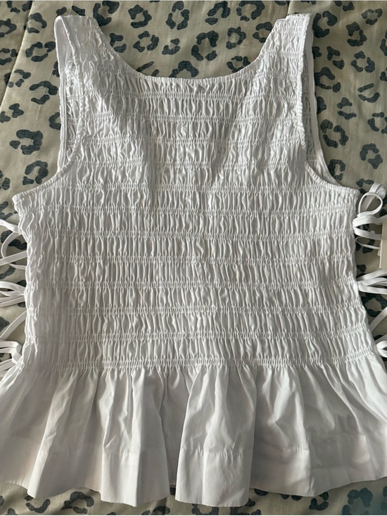 CeCe Tops - CeCe White Smocked Sleeveless Peplum Tank
